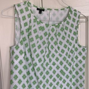 Talbots cotton white green print blouse